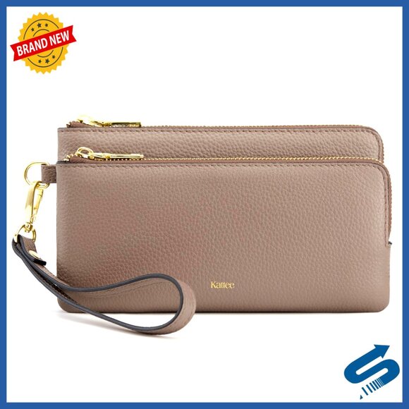 Leather RFID Wristlet Wallet, Slim Clutch with Card Slots, Compact Travel Purse